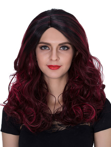 Halloween rouge de longues perruques féminines soulignant bouclés couches côté adieu cheveux perruqu