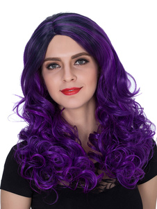 Perruques Ombre pourpre bouclés cheveux Long synthétiques perruques féminines Halloween