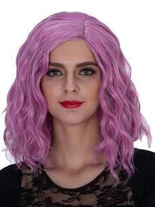 Perruques de cheveux féminines Halloween Perruques violet épaule ondulées longueur côté séparation