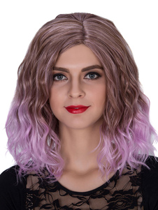 Perruques Ombre lilas épaule ondulées longueur côté séparation perruques de cheveux féminin de Hallo