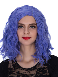 Perruques Royal Purple épaule ondulées longueur cheveux synthétiques perruques de la femme Halloween