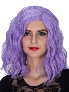 Perruques de cheveux humains féminines Halloween Perruques ondulées épaule violet longueur