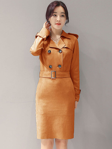 Belle robe bodycon en polyester col à revers unicolore avec poches croisé