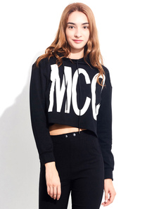 Sweater de sport en coton noir imprimé lettres à capuche