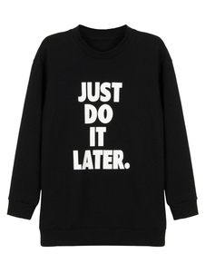 Pull de sport en coton mélangé noir imprimé lettres col rond