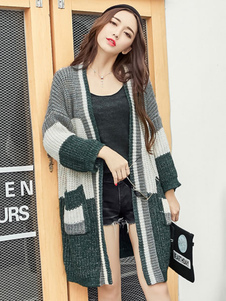 Cardigan populaire casual gris color-block avec poches ouverture avant manches longues