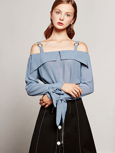 Blouse femme casual en polyester unicolore ornement métallique vêtements journaliers