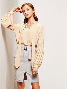 Blouse femme élégant en polyester unicolore avec lacet vêtements journaliers