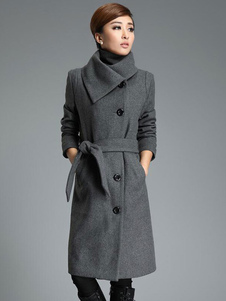 Éblouissant manteau d'hiver femme en tweed unicolore avec bouton thermique col roulé