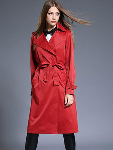 Fascinant manteau femme en polyester unicolore avec lacets vêtements journaliers col large