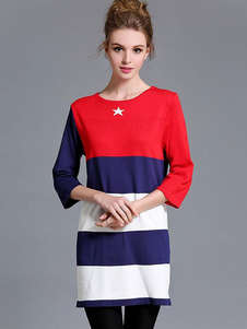 Robe pull charmante mode rouge imprimé étoile vêtements journaliers col rond street style