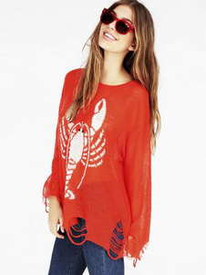 Adorable pull féminin mode blanc tricoté creusé manches longues