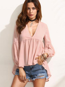 Blouse mode en chiffon rose unicolore plissé vêtements journaliers