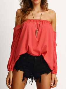 Blouse belle casual en polyester rouge unicolore