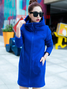 Pull de sport en coton unicolore avec poches ouverture avant à capuche manches casaque