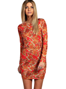 Fascinante robe bodycon en polyester orange col rond impression convenable
