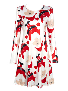 Belle robe skater casual en polyester impression convenable col rond