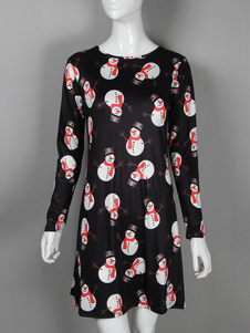 Magnifique robe skater casual en polyester motif de noël convenable col rond