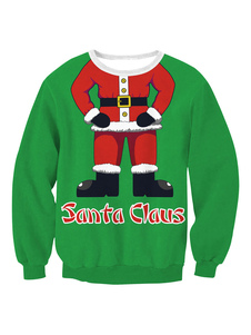 Sweater de sport en terry vert motif de noël convenable col rond