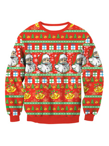 Sweater de sport en terry Magenta motif de noël convenable col rond