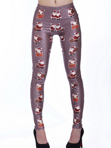Charmant leggins pour femmes casual en rayonne griss impression