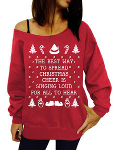 Pull de sport en terry motif de noël surdimensionné encolure dégagée