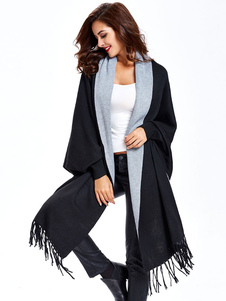 Cardigan populaire mode gris bicolore avec frange ouverture avant manches longues