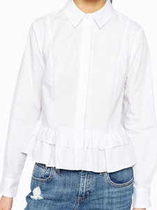 Blouse casual en polyester blanc unicolore à volants