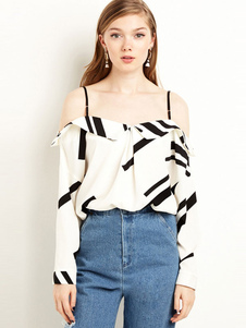 Blouse femme doux en polyester blanc impression moulant