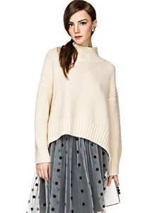 Chic femme pull casual blanc unicolore avec tricot manches longues