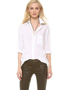 Blouse femme syle boyish en polyester blanc unicolore avec bouton vêtements journaliers