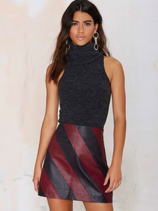 Magnétique débardeur féminin doux unicolore conception antique col roulé moulant sans manches