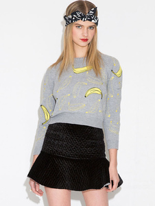 Attrayant pull féminin casual gris impression manches longues