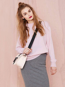 Adorable pull féminin casual rose unicolore manches longues