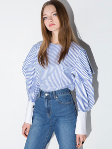 Blouse doux en polyester bleu clair avec rayure et zip vêtements journaliers