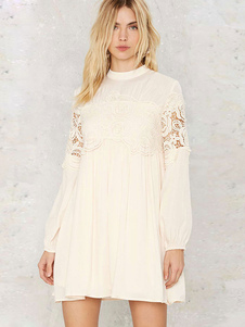 Magnétique robe droite élégant en polyester abricot avec dentelle vêtements journaliers et zip col r