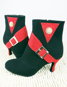 Adorables chaussures de latine en micro daim noir à talons aigus Zip bicolore et bout rond