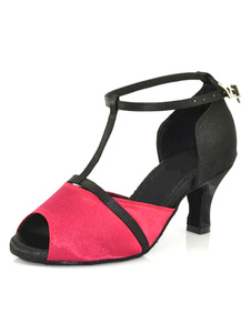 Populaires chaussures de latine en satin à talons évasés courroie ajustable et motif léopard peep-to