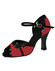Magnétiques chaussures danse latine en PU rouge à talons aigus courroie ajustable bicolore peep-toe