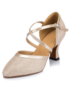 Pratiques chaussures de danse latine Paillette à talons évasés courroie ajustable unicolore et bout 