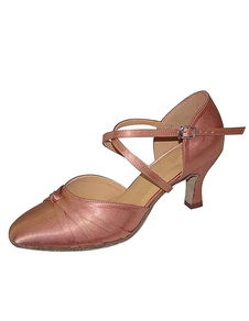 Pratiques chaussures de danse latine en satin à talons aigus courroie ajustable unicolore et bout ro