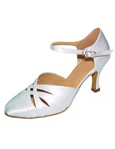 Attrayantes chaussures de latine en satin à talons aigus courroie ajustable unicolore et bout rond