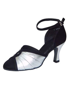 Attrayantes chaussures de latine en PU noir à talons aigus ruban aux chevilles bicolore et bout rond