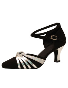 Pratiques chaussures de danse latine en micro daim à talons évasés courroie ajustable bicolore et bo