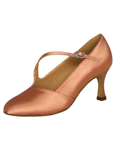 Populaires chaussures de latine en satin à talons aigus Mary Janes unicolore et bout rond