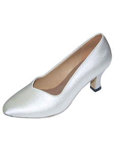 Pratiques chaussures de danse latine en satin blanc à talons aigus mocassin unicolore et bout rond