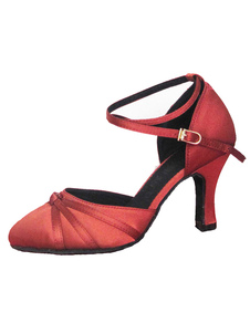 Pratiques chaussures de danse latine en satin à talons aigus courroie ajustable unicolore et bout ro
