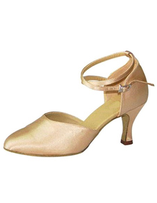 Pratiques chaussures de danse latine en satin abricot à talons aigus courroie ajustable unicolore et