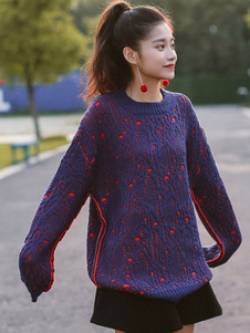 Doux pull pour femme casual violet bicolore surdimensionné manches casaque manches longues