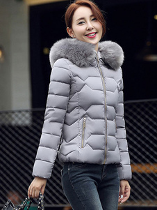 Adorable manteau d'hiver femme en acétate de cellulose unicolore avec zip ouverture avant à capuche 
